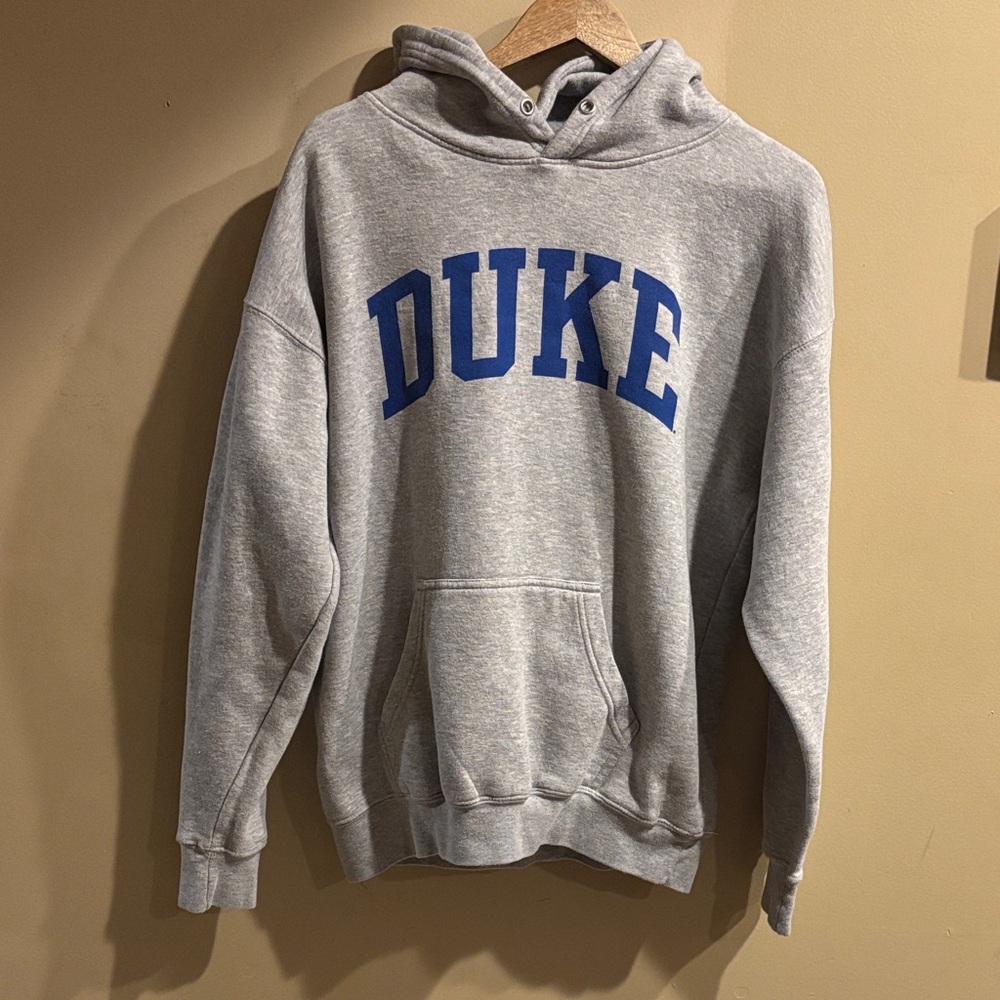 Classic Gray Hoodie with Blue Print